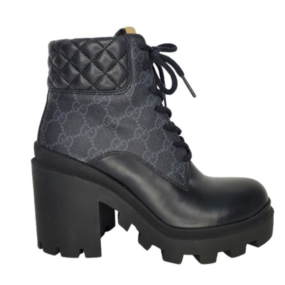 Gucci Apollo GG Supreme Quilted Lace Up Ankle Combat Boots - Picture 1 of 11